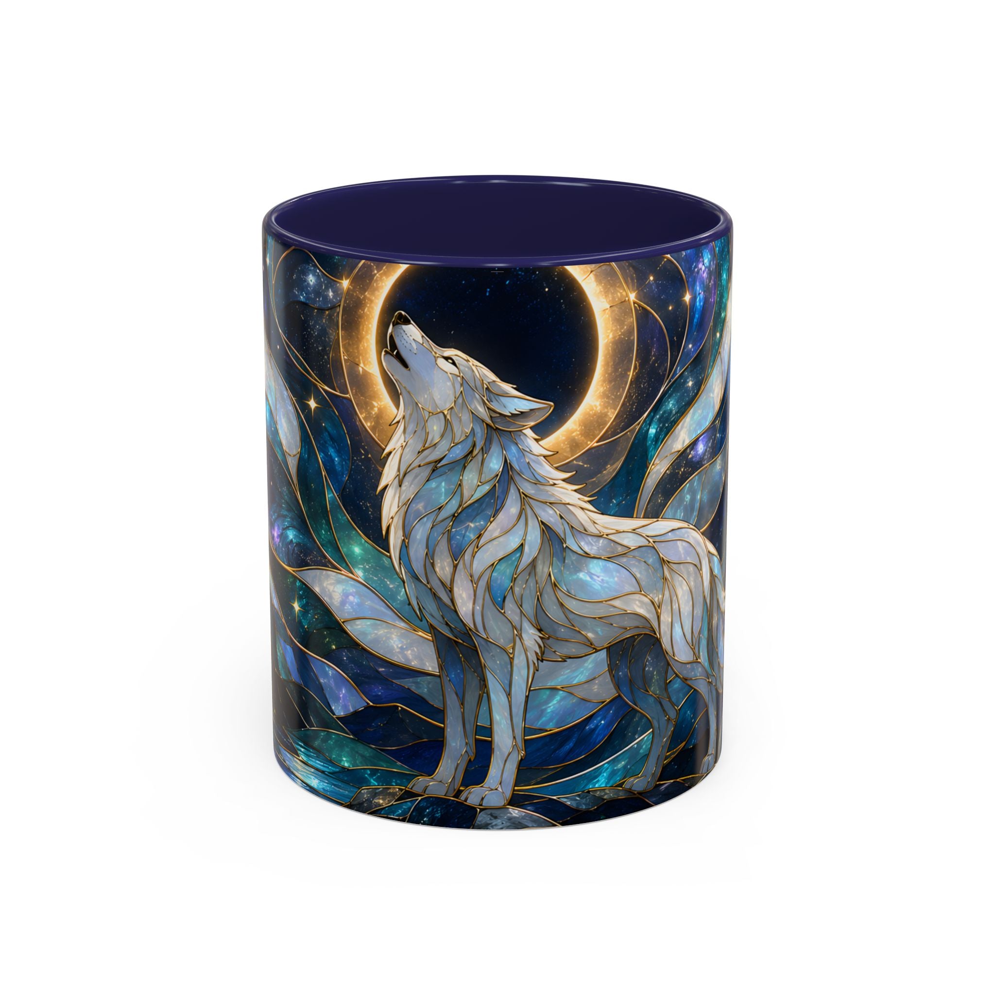 Moonlit Howl Wolf Stained Glass Style Mug