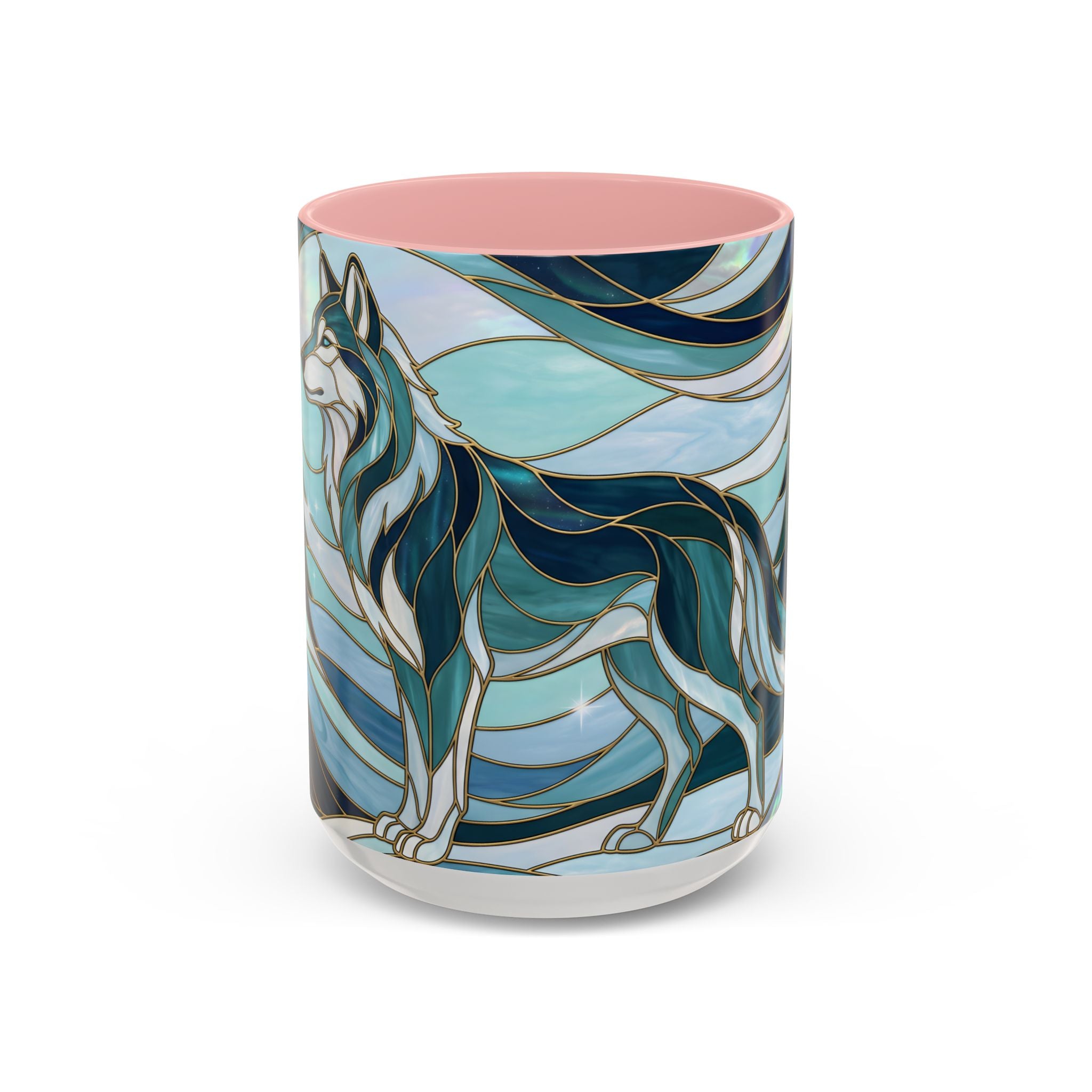 Pine Forest Wolf Stained Glass Style Mug