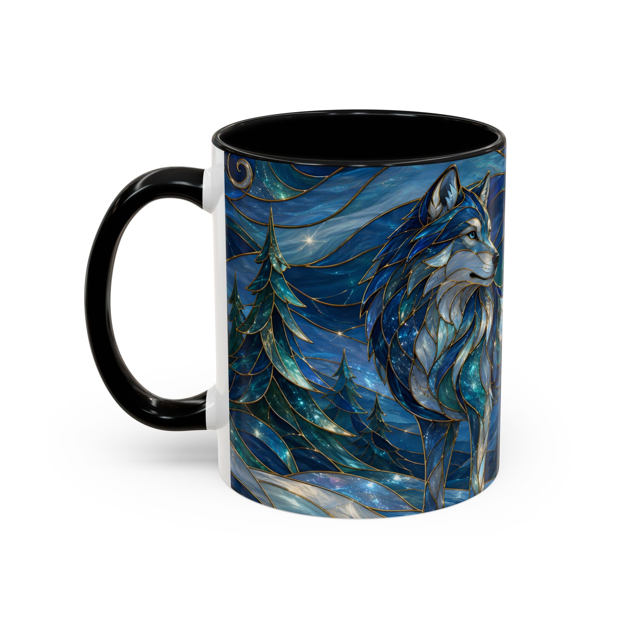 Blue Wolf Stained Glass Style Mug