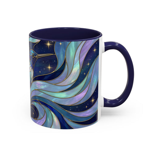 Blue Glow Hummingbird Stained Glass Style Mug