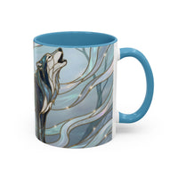 Mystical Blue Wolf Stained Glass Style Mug