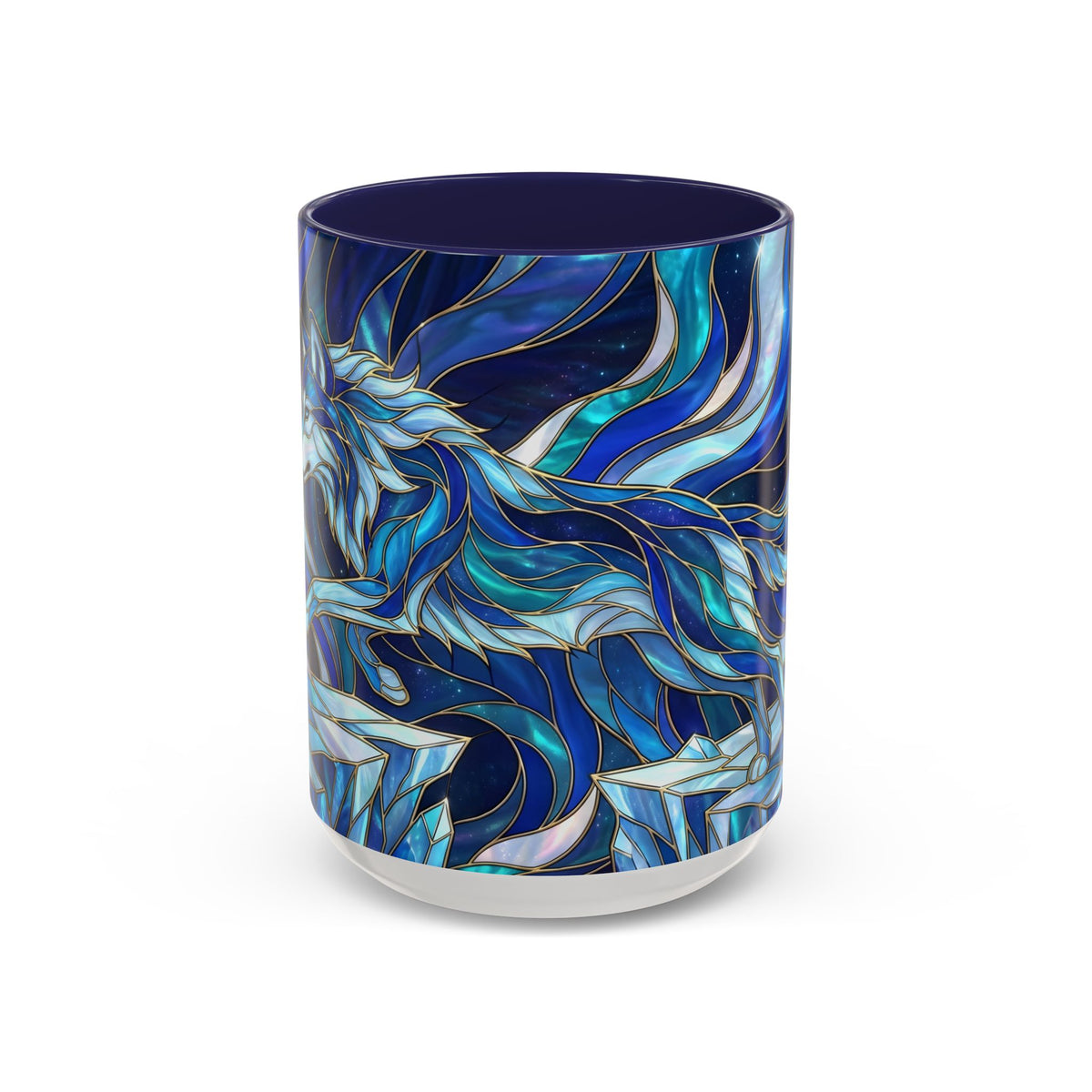 Cobalt Wolf Run Stained Glass Style Mug