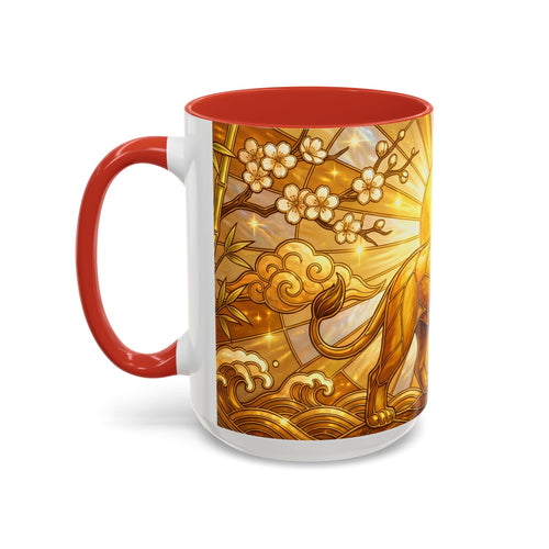 Golden Sakura Lion Stained Glass Style Mug