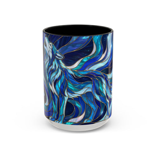 Cobalt Wolf Howl Stained Glass Style Mug
