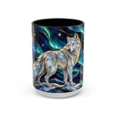 Aurora Mountain Wolf Stained Glass Style Mug