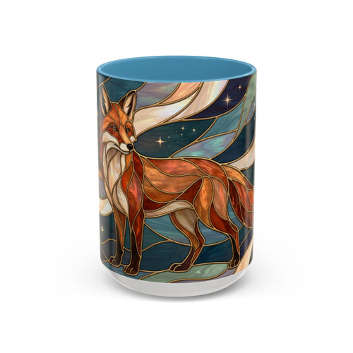 Teal Night Fox Stained Glass Style Mug