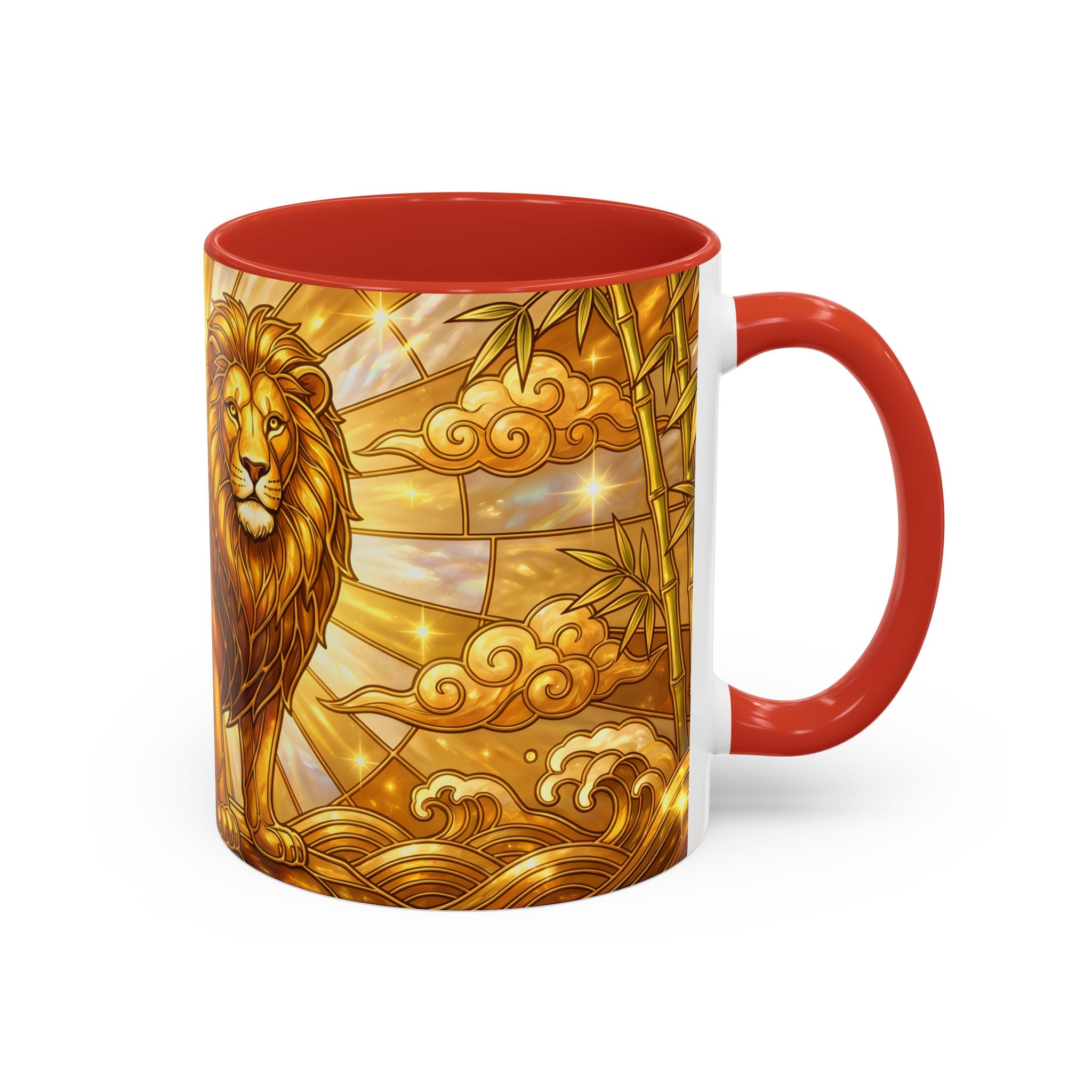 Golden Sakura Lion Stained Glass Style Mug