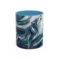Celestial Blue Wolf Stained Glass Style Mug
