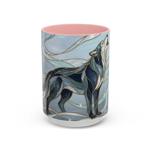 Mystical Blue Wolf Stained Glass Style Mug