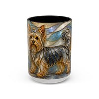 Blue Glow Yorkshire Terrier Stained Glass Style Mug