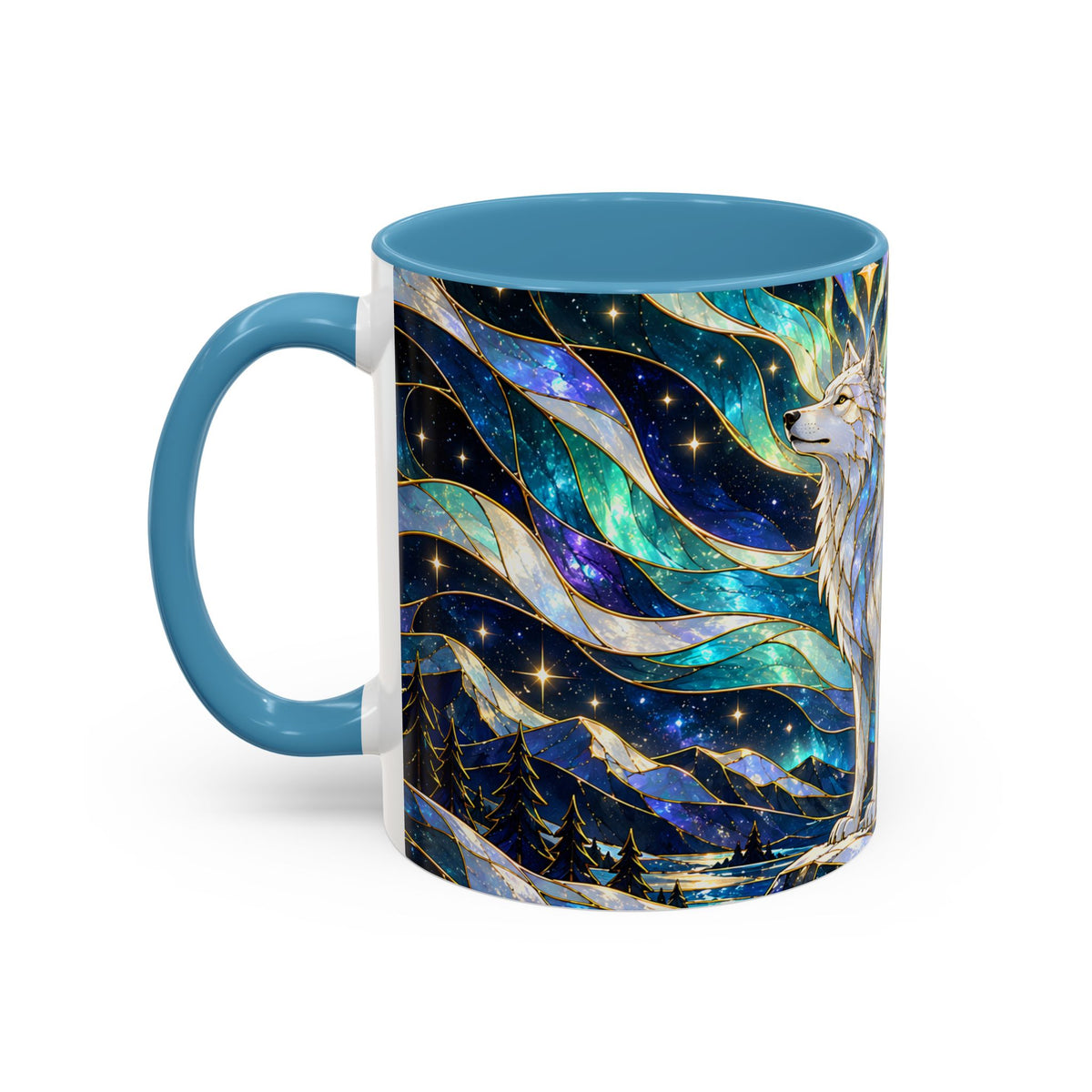 Northern Lights Wolf Stained Glass Style Mug
