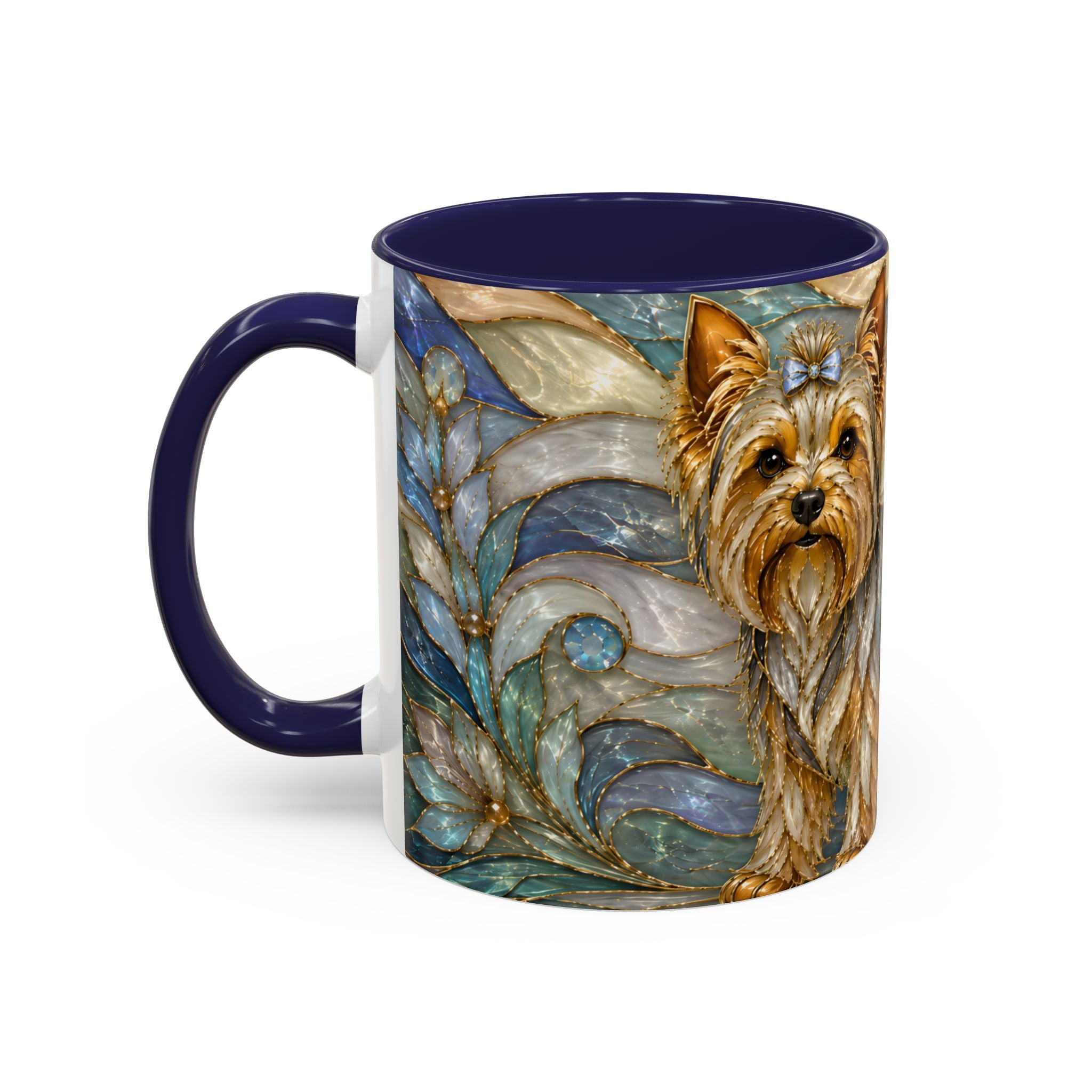 Blue Glow Yorkshire Terrier Stained Glass Style Mug