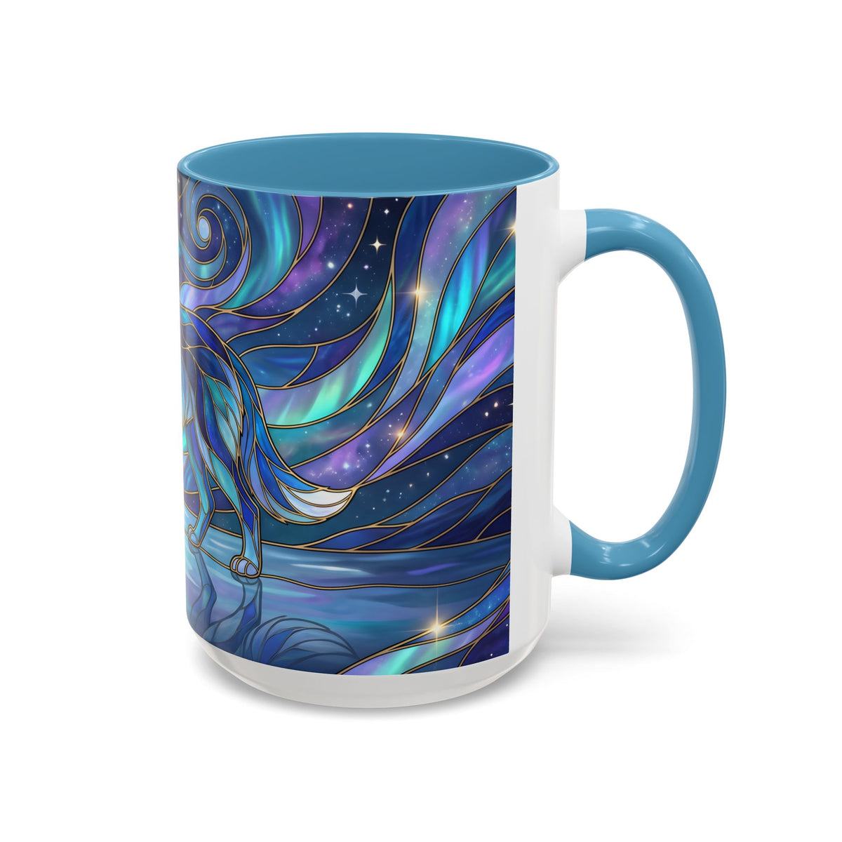 Moonlit Lake Wolf Stained Glass Style Mug