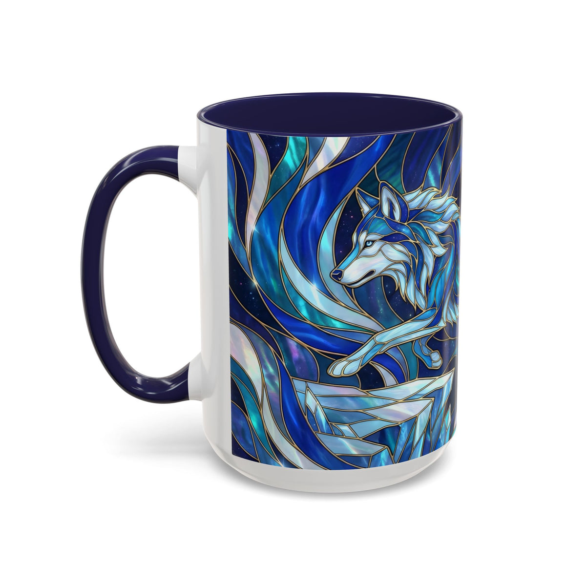 Cobalt Wolf Run Stained Glass Style Mug