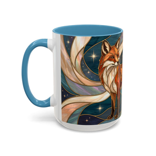 Teal Night Fox Stained Glass Style Mug