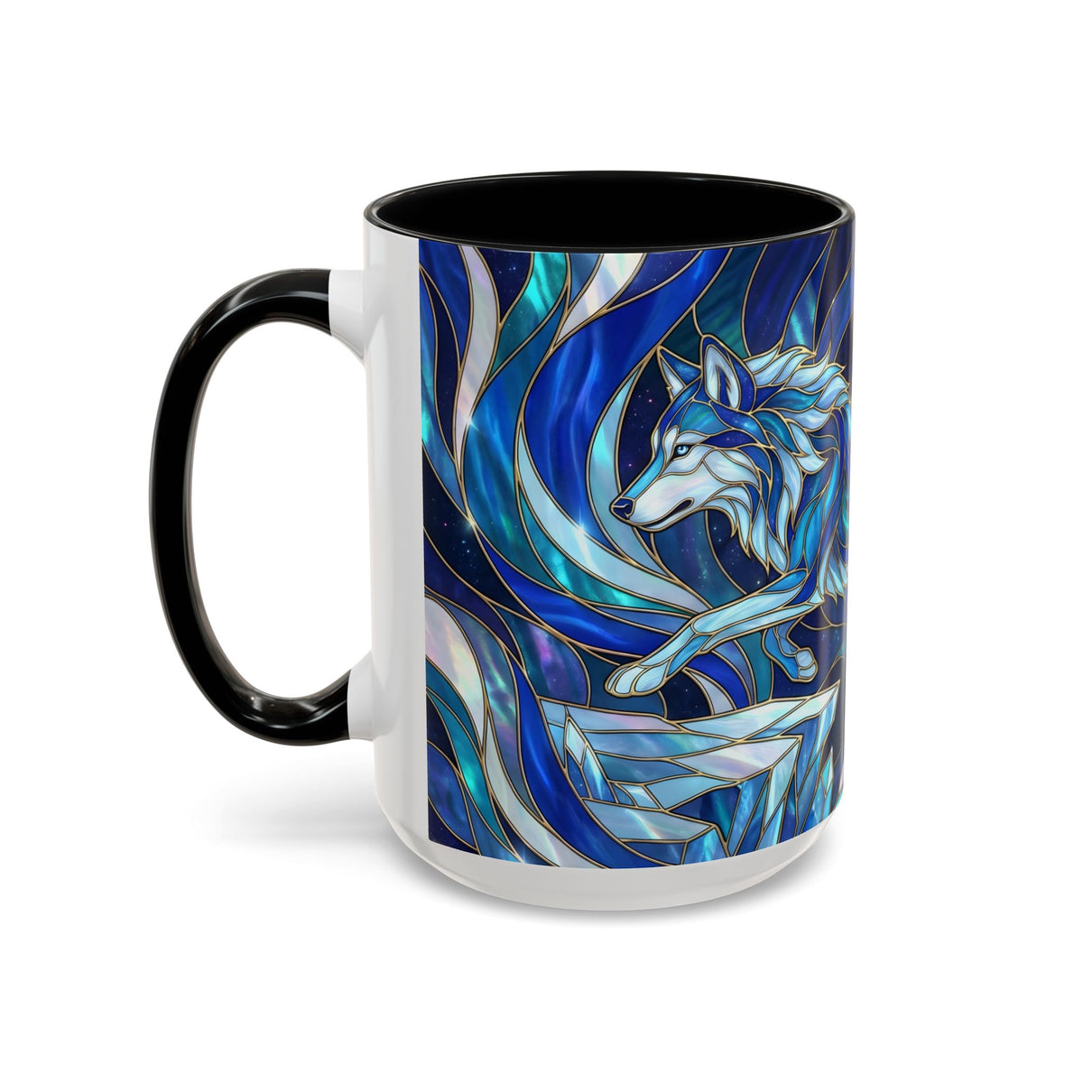 Cobalt Wolf Run Stained Glass Style Mug
