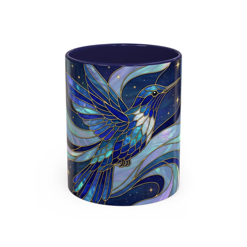 Blue Glow Hummingbird Stained Glass Style Mug