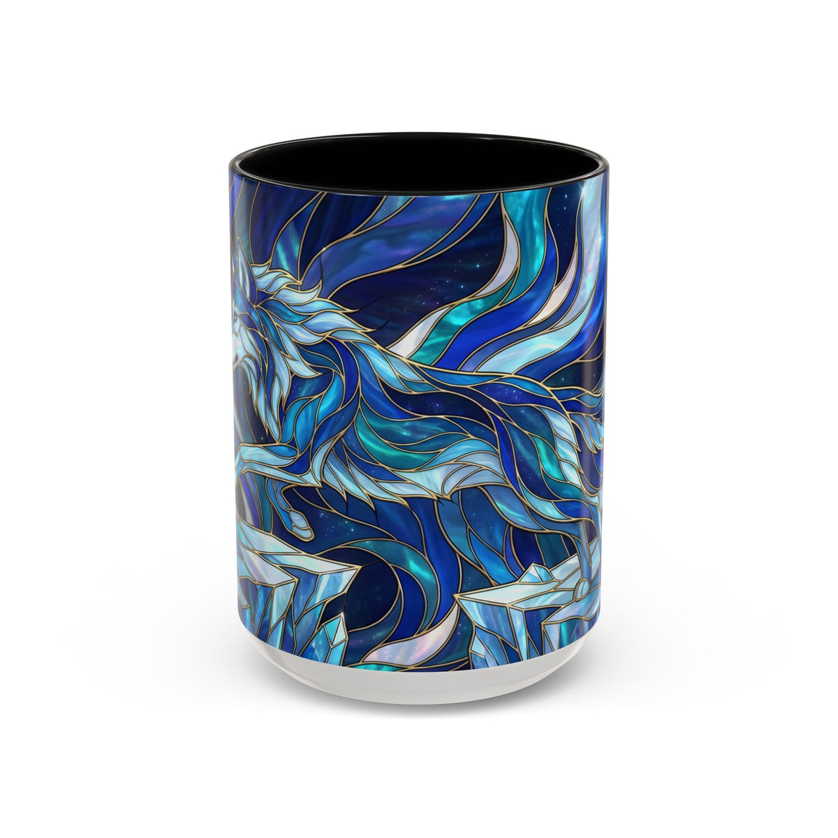 Cobalt Wolf Run Stained Glass Style Mug