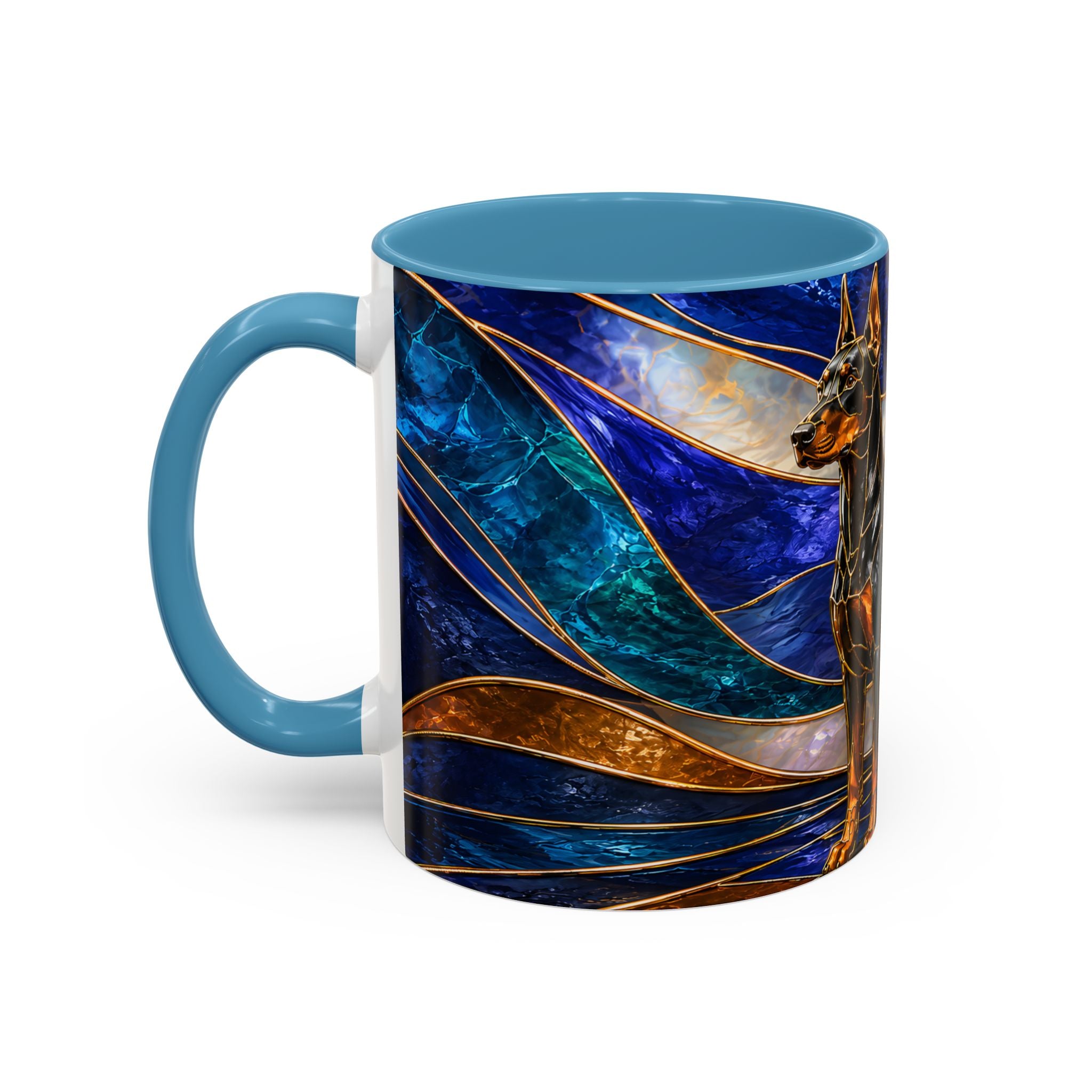 Blue Wave Doberman Pinscher Stained Glass Style Mug