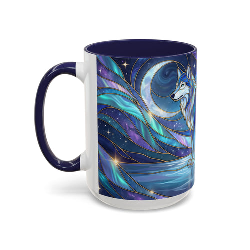 Moonlit Lake Wolf Stained Glass Style Mug