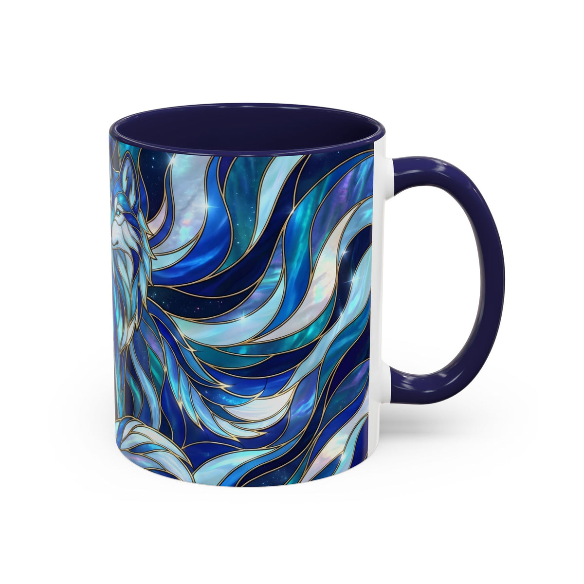Cobalt Wolf Duo Stained Glass Style Mug