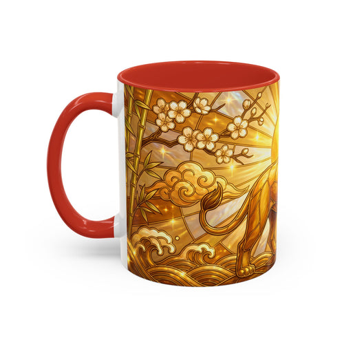 Golden Sakura Lion Stained Glass Style Mug