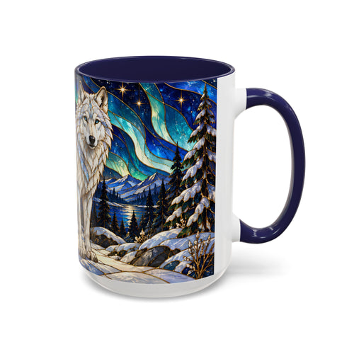 Aurora Lake Wolf Stained Glass Style Mug