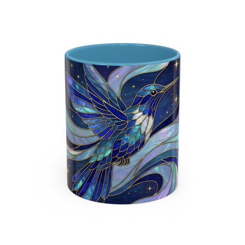 Blue Glow Hummingbird Stained Glass Style Mug