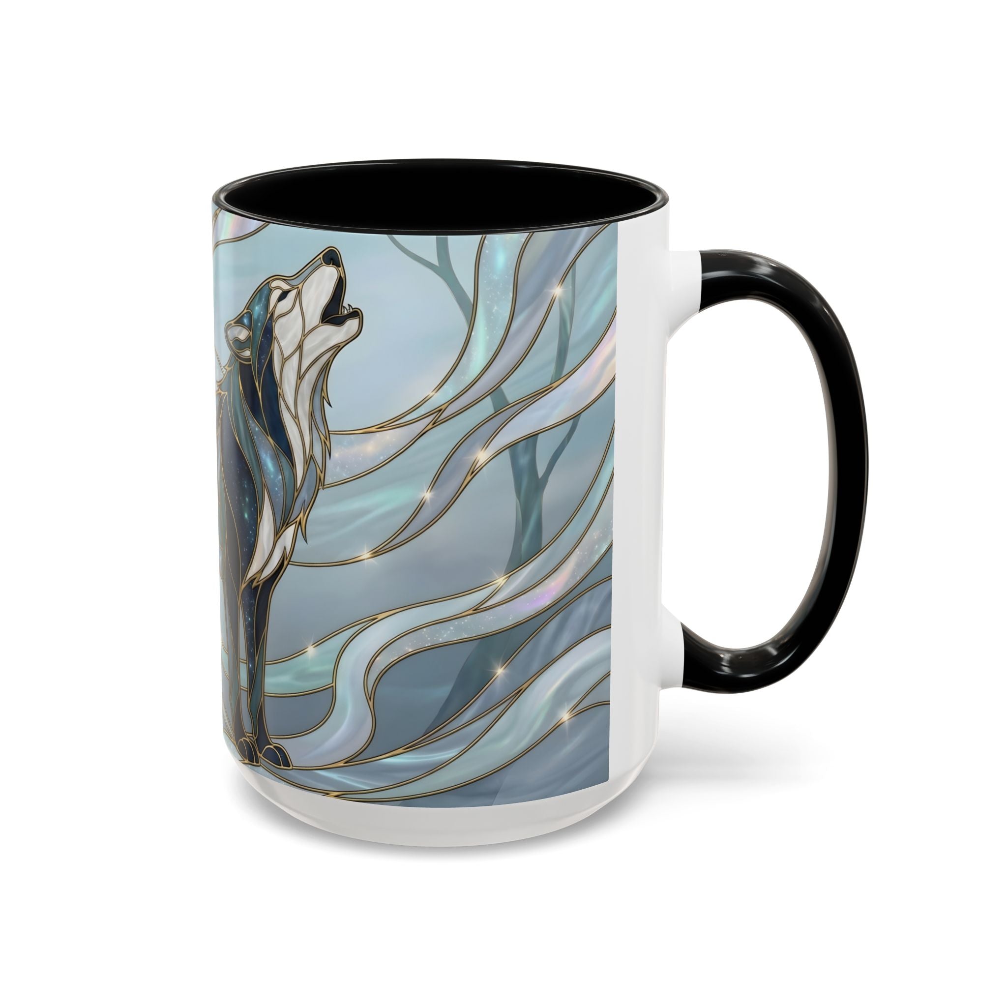 Mystical Blue Wolf Stained Glass Style Mug
