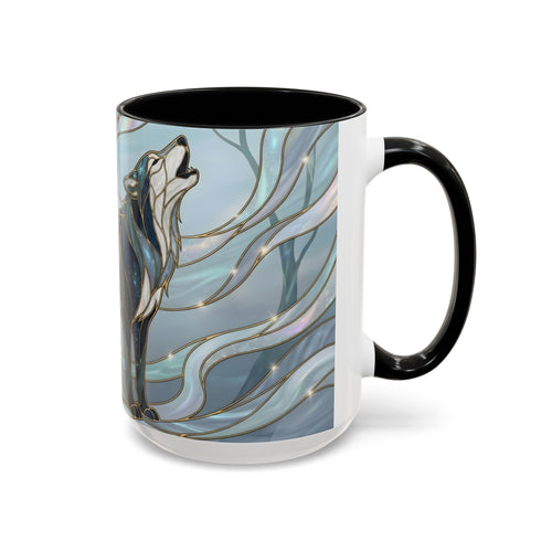 Mystical Blue Wolf Stained Glass Style Mug