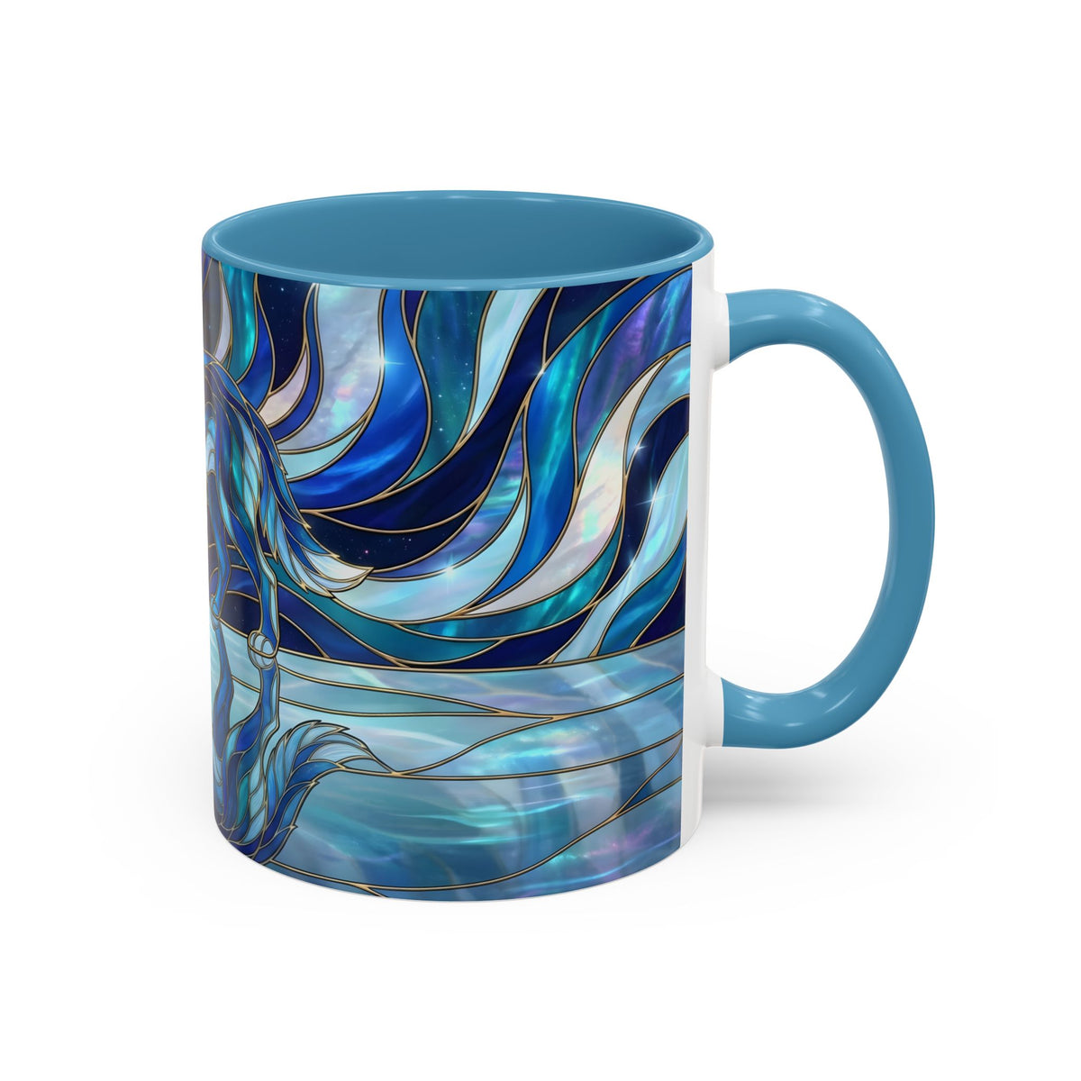 Cobalt Wolf Reflection Stained Glass Style Mug