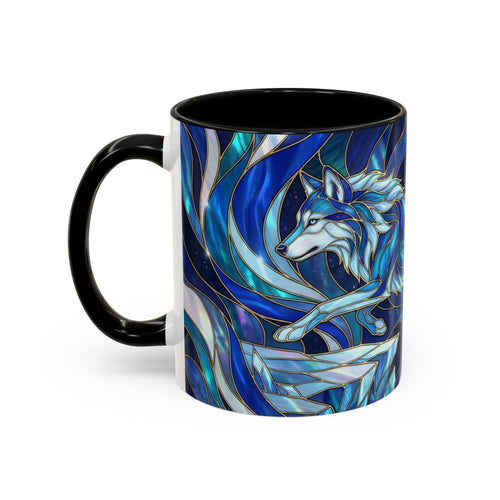 Cobalt Wolf Run Stained Glass Style Mug