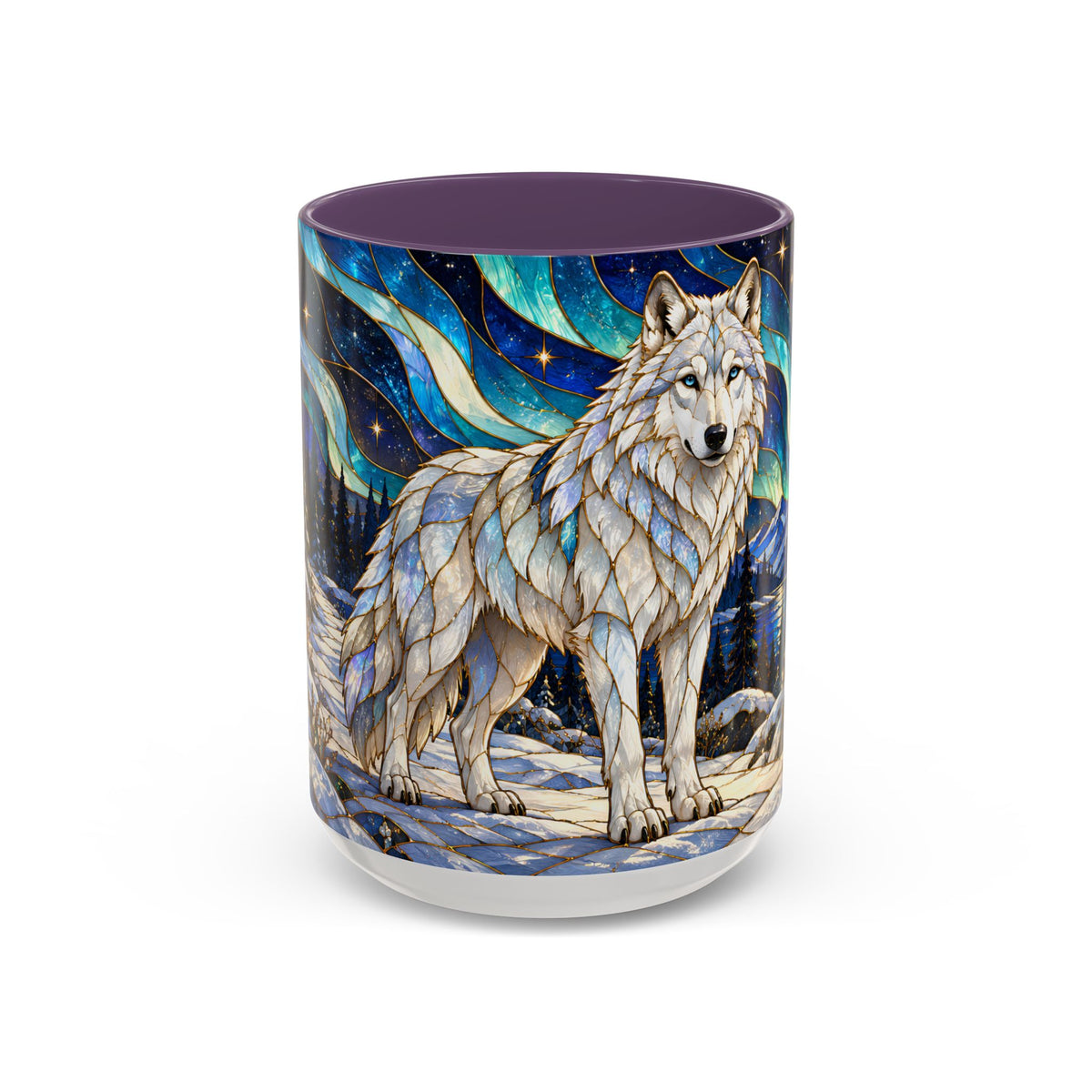 Aurora Lake Wolf Stained Glass Style Mug