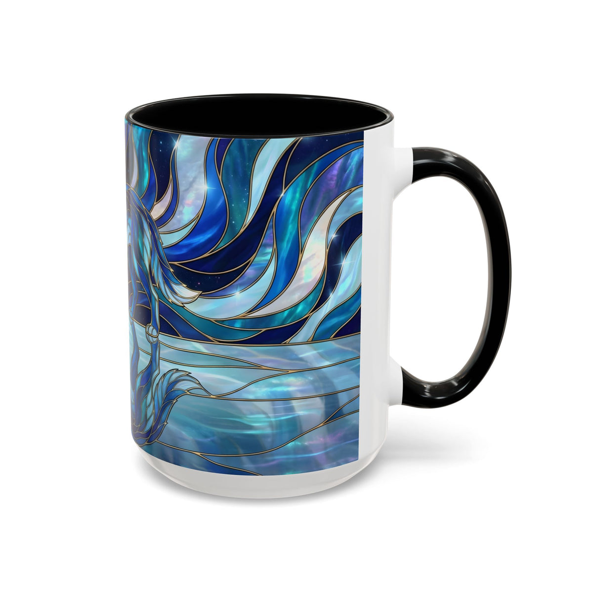 Cobalt Wolf Reflection Stained Glass Style Mug