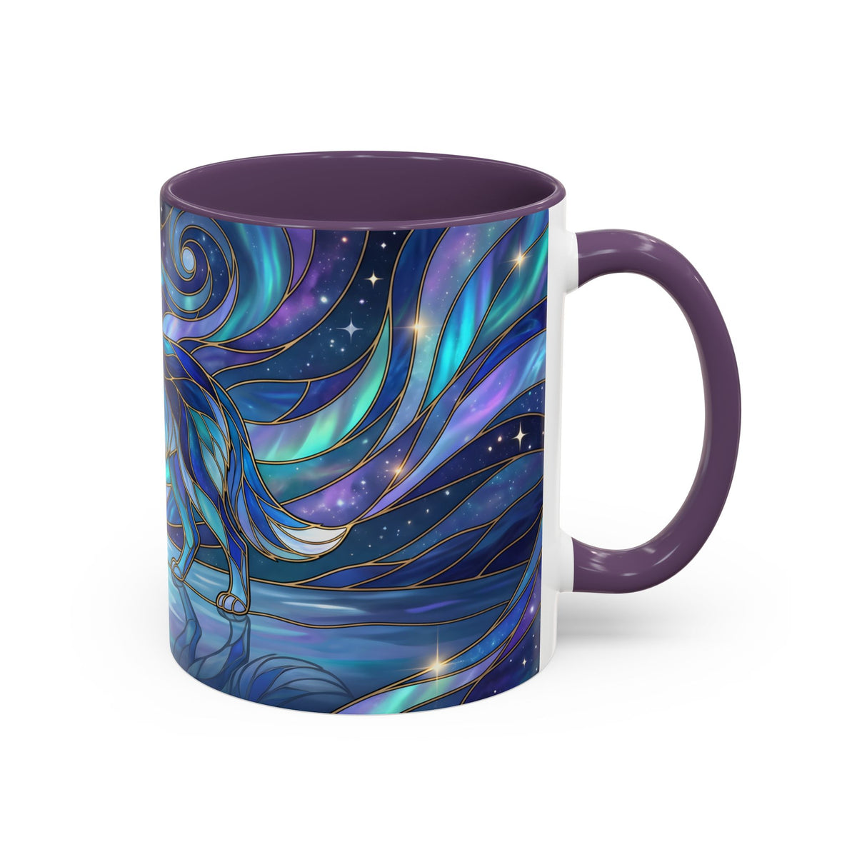 Moonlit Lake Wolf Stained Glass Style Mug