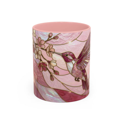 Pink Blossom Hummingbird Stained Glass Style Mug