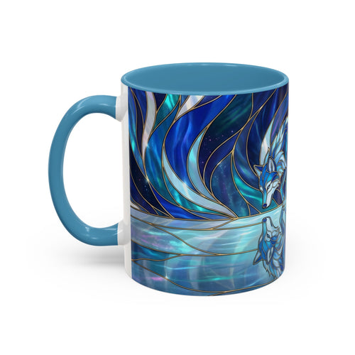 Cobalt Wolf Reflection Stained Glass Style Mug