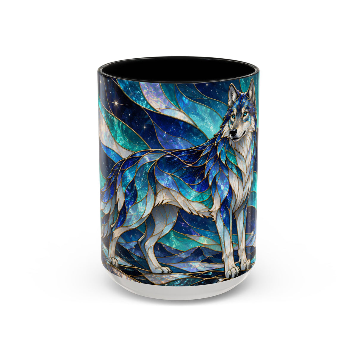Northern Glow Wolf Stained Glass Style Mug