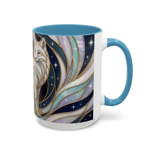 Starlit Arctic Fox Stained Glass Style Mug