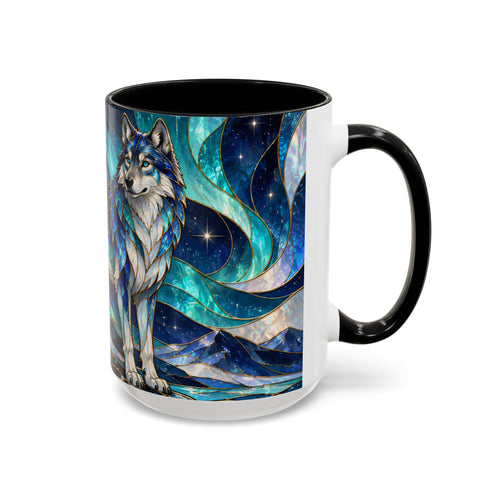 Northern Glow Wolf Stained Glass Style Mug