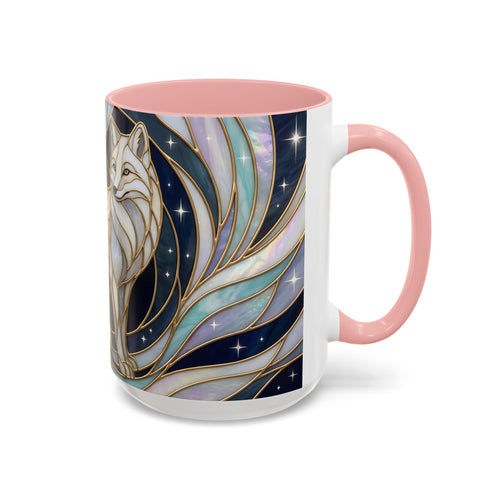 Starlit Arctic Fox Stained Glass Style Mug