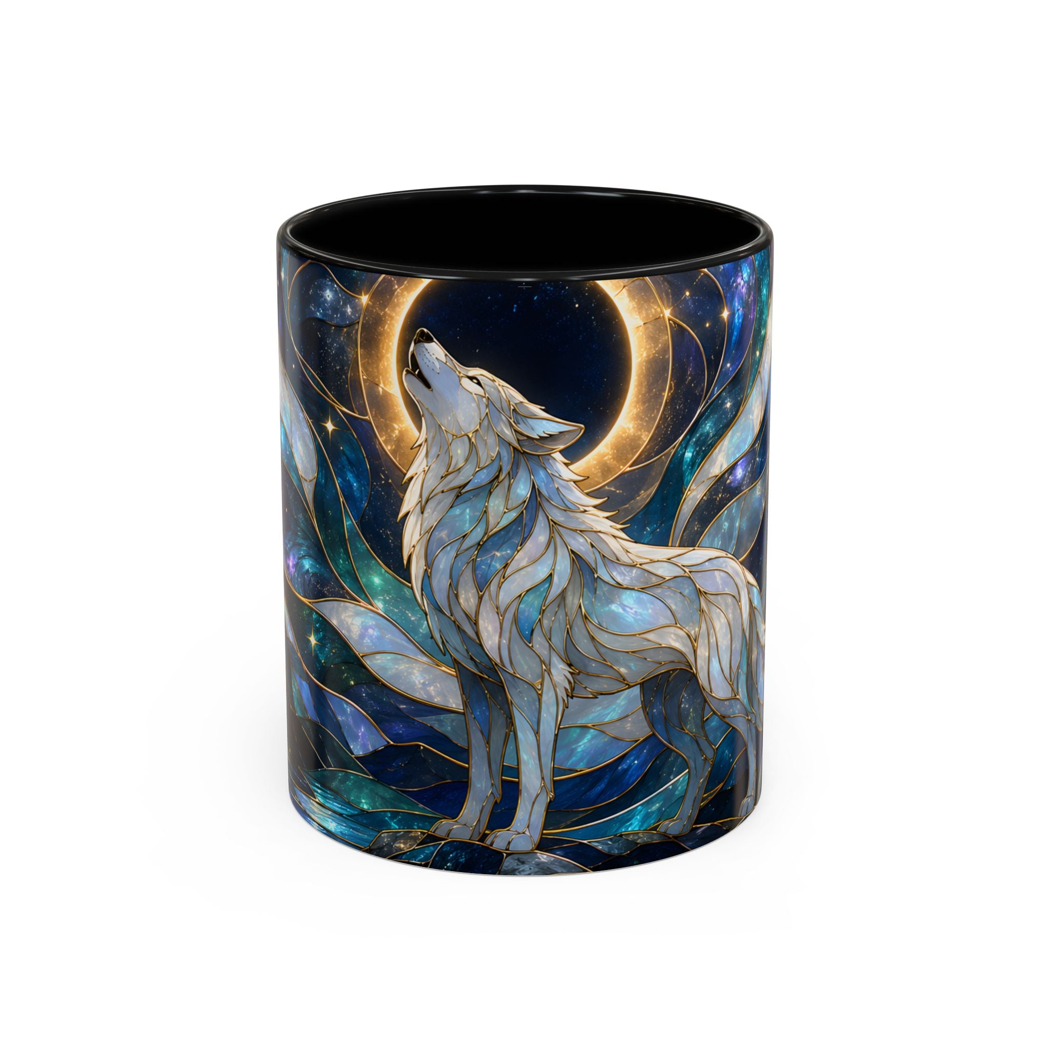 Moonlit Howl Wolf Stained Glass Style Mug