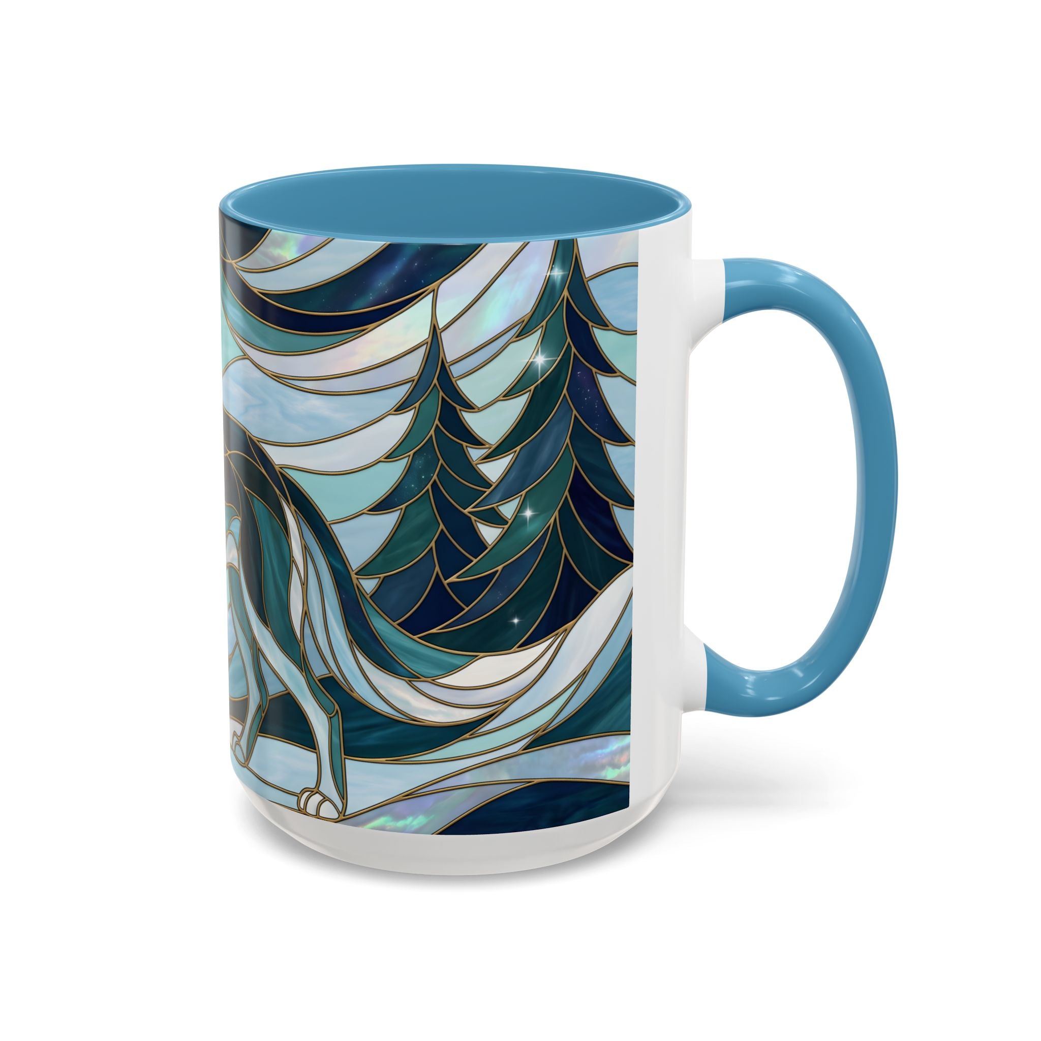 Pine Forest Wolf Stained Glass Style Mug