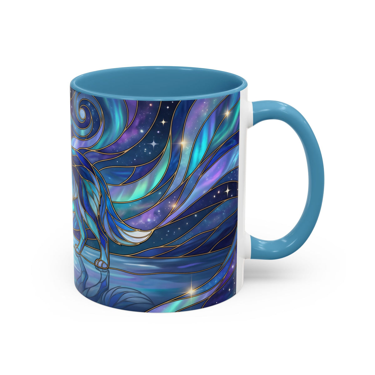 Moonlit Lake Wolf Stained Glass Style Mug