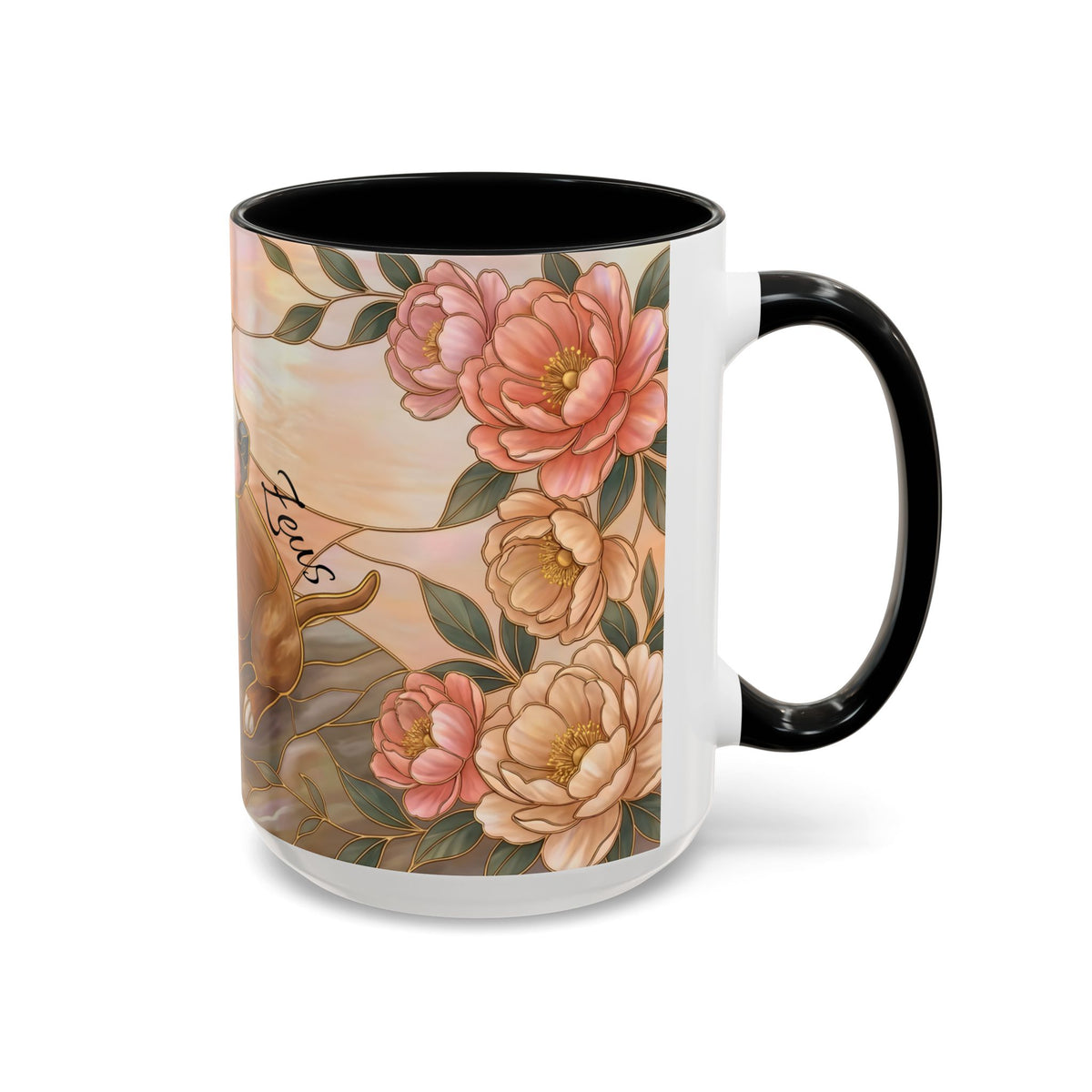 Custom Pet Photo Floral Stained Glass Style Mug