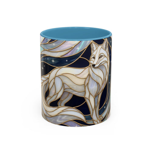 Starlit Arctic Fox Stained Glass Style Mug