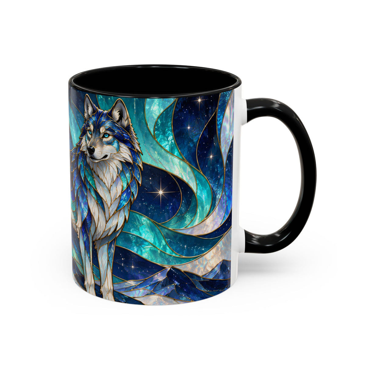 Northern Glow Wolf Stained Glass Style Mug