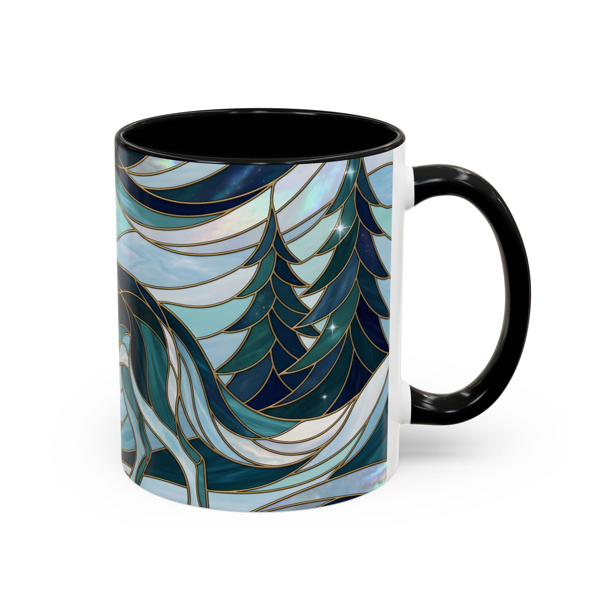 Pine Forest Wolf Stained Glass Style Mug