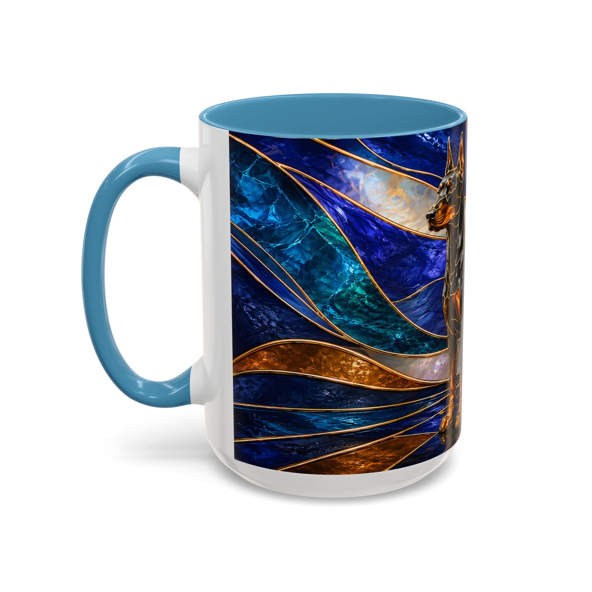 Blue Wave Doberman Pinscher Stained Glass Style Mug