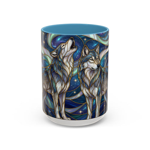 Twin Wolves Stained Glass Style Mug